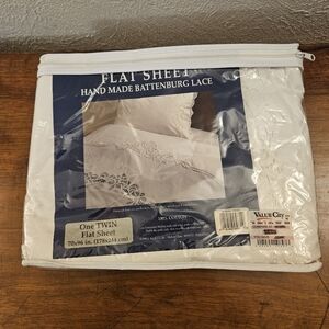 Vintage L Kee & Co Ivory Twin Size Flat Sheet Battenburg Lace Handmade Cotton